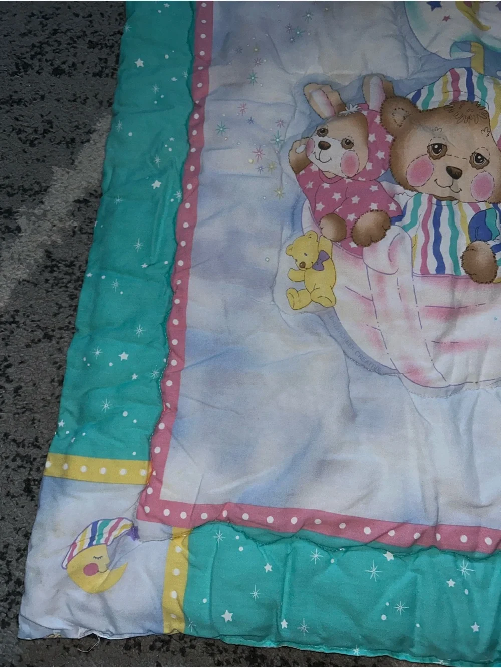 Vintage Riegel Teddy Beddy Bear quilt blanket comforter 80’s moon boat lamb bun
